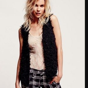 Free People black shaggy fur away vest small